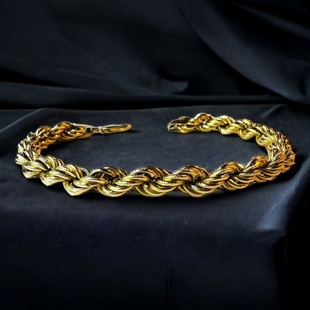 Vintage 14k Yellow Gold 6mm Rope Bracelet 7.25" Hand Crafted Cable Rings 4.5g - Picture 8 of 16
